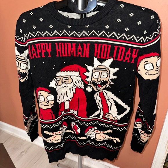 Rick and Morty Happy Human Holiday Ugly Christmas Sweater Men's L no size tag - Picture 1 of 2